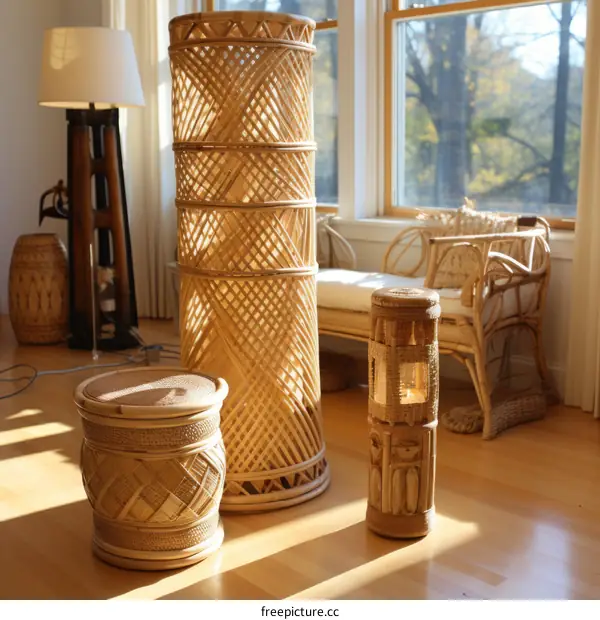 A Beautiful Living Room With Rattan Furniture