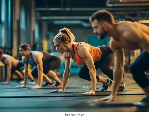 Group Fitness Class In A Gym With Women And Men In Athletic Wear