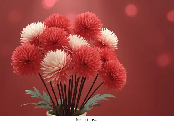 A Bouquet of Red and White Flowers in Vase