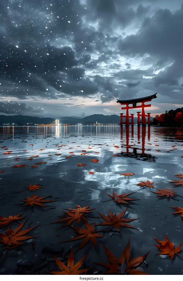 Floating Torii Gate at Night