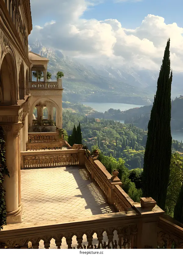 Balcony Overlooking Mountain Lake Landscape