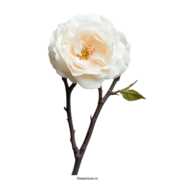 [Transparent Background PNG]Single Elegant Cream Rose on a Branch