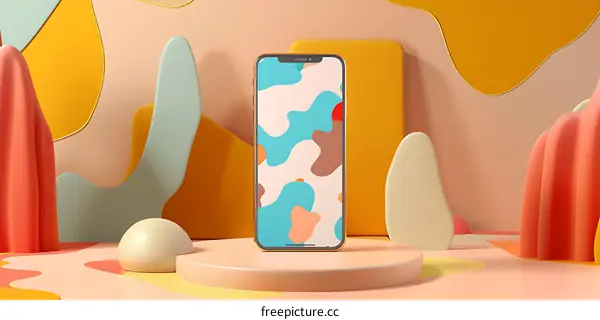 Abstract Mobile Phone On Podium With Colorful Background