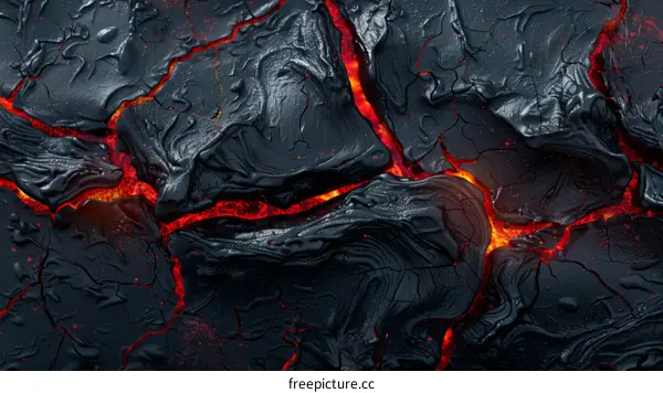 Lava flow with glowing orange cracks