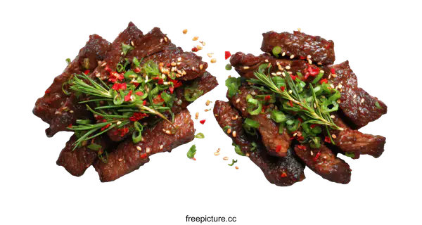 [Transparent Background PNG]Deliciously Seared Beef Strips with Aromatic Herbs