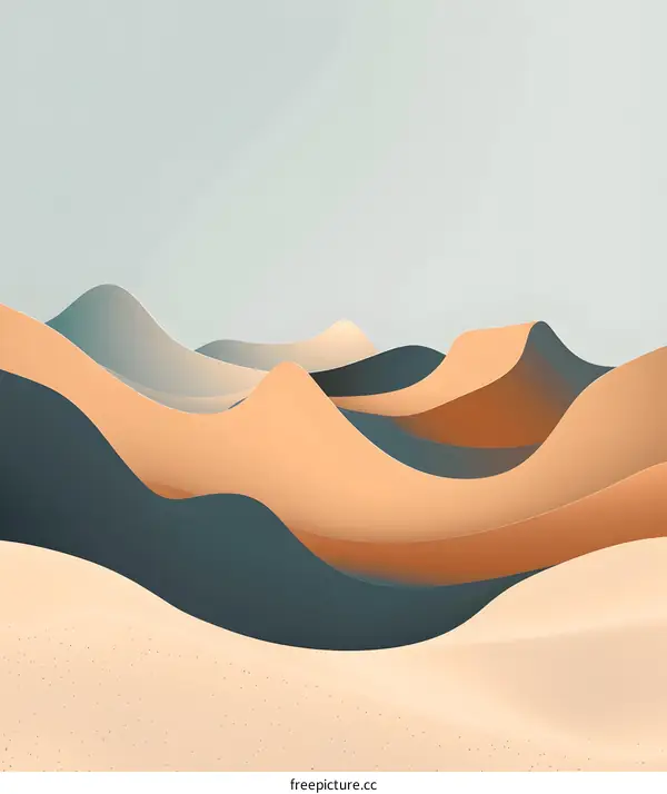 Abstract Desert Landscape with Wavy Lines in Paper Cut Style