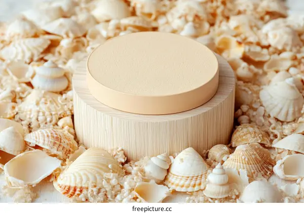 Natural Wooden Display Stand with Seashells