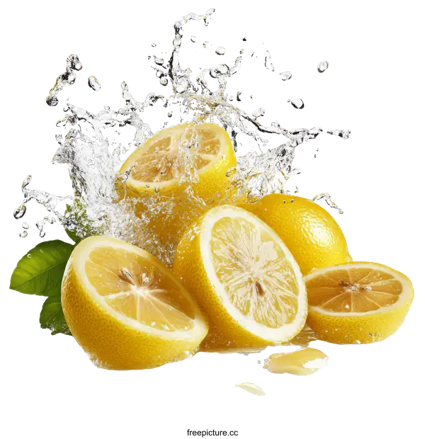 [Transparent Background PNG]Fresh Lemon Slices with Water Splash