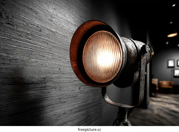 Vintage Industrial Spotlight on Textured Wall