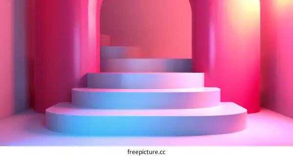 Pink and blue pastel podium with archway