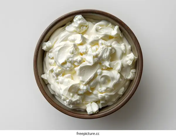 Bowl of Whipped Cream on White Background