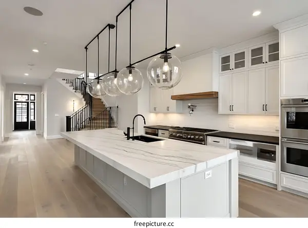 Modern Farmhouse Kitchen Island with Pendant Lighting