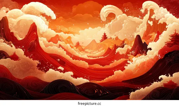 Fierce Waves Crashing Over Red Mountains