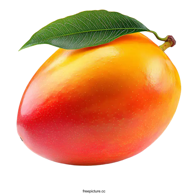 [Transparent Background PNG]Fresh Ripe Mango with Green Leaf