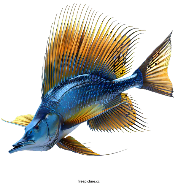 [Transparent Background PNG]Beautiful blue and gold fish on white background