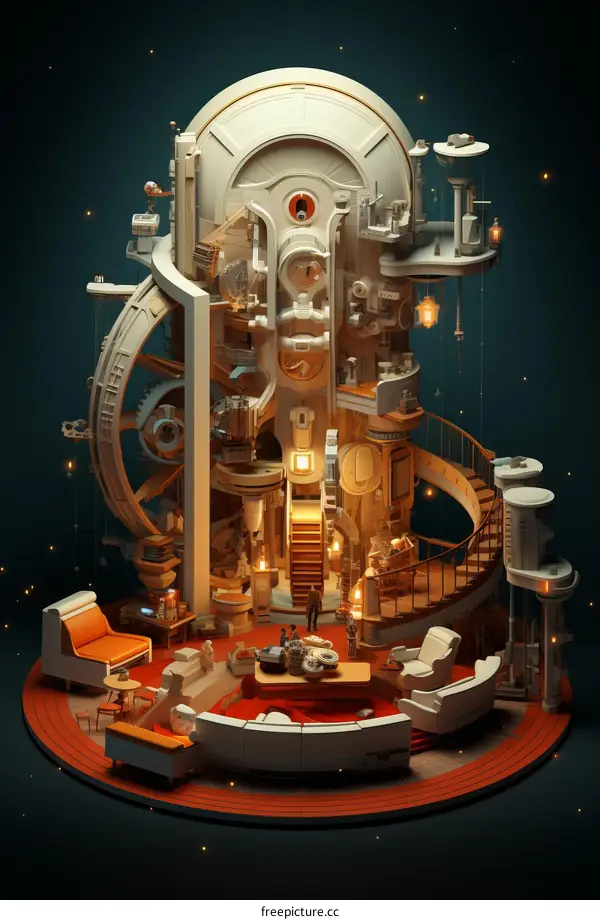 Cozy Steampunk Airship Living Room Illustration