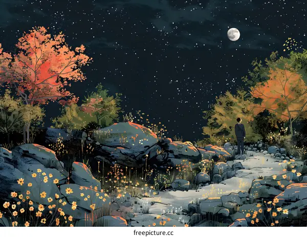 Night Sky with Man and Trees