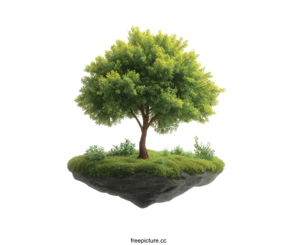 [Transparent Background PNG]Floating Island with a Tree - Environmental Concept