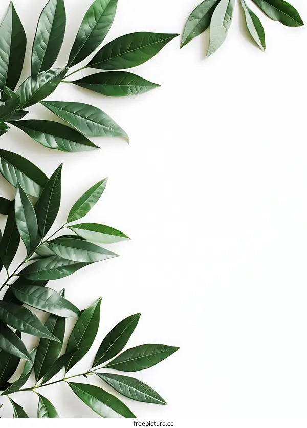 Green Leaf Border on White Background