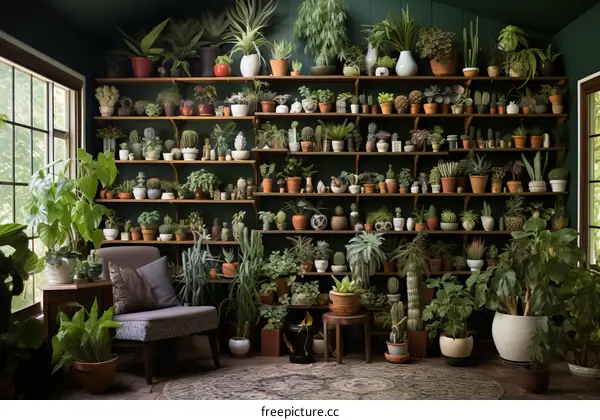 Indoor Plants Adorning a Green Wall