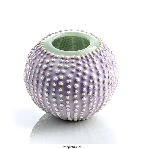 Purple Sea Urchin Ceramic Vase on White Background