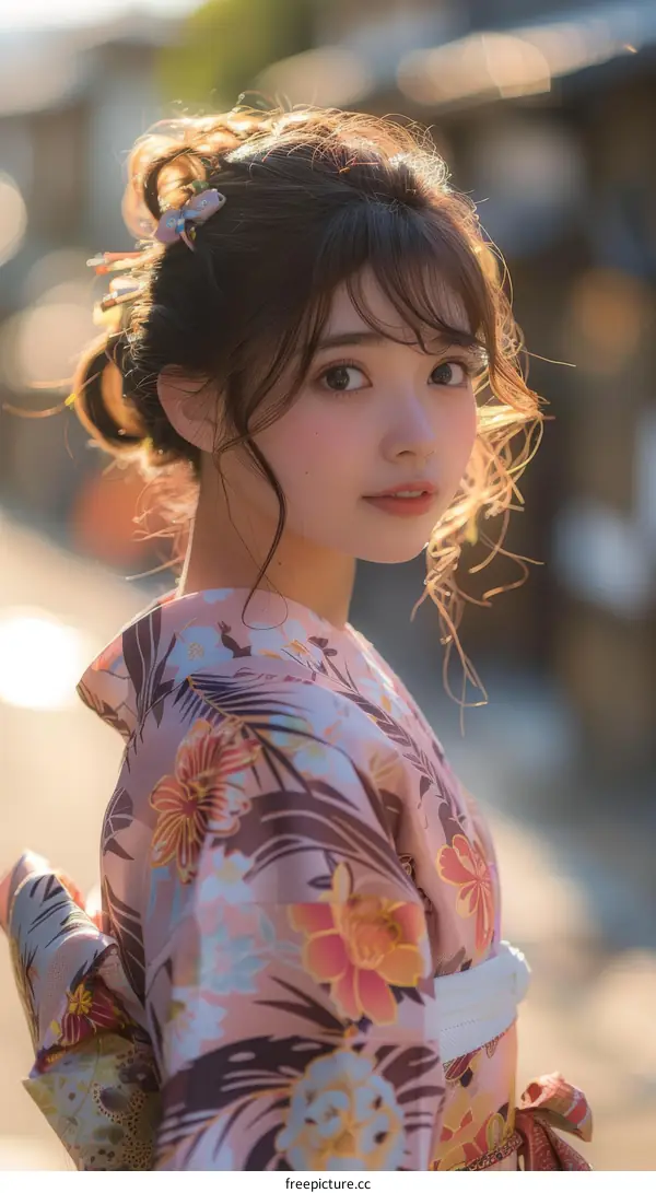 Beautiful Japanese Woman in Traditional Kimono