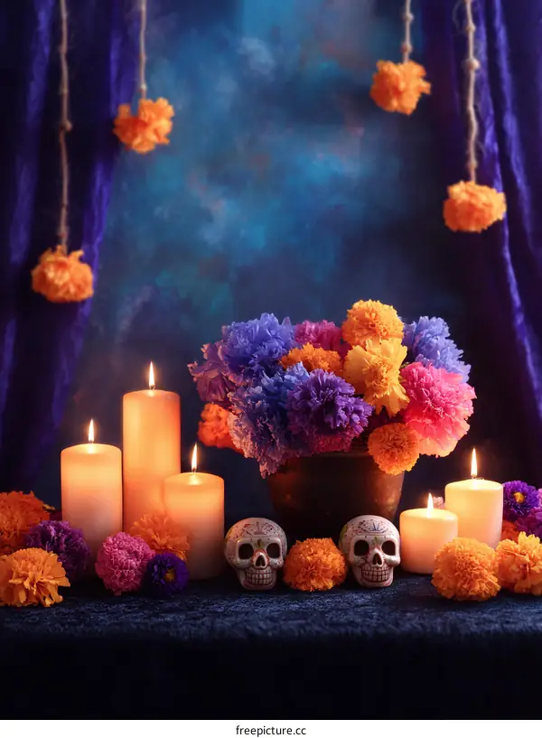 Day of the Dead Floral Display with Candles