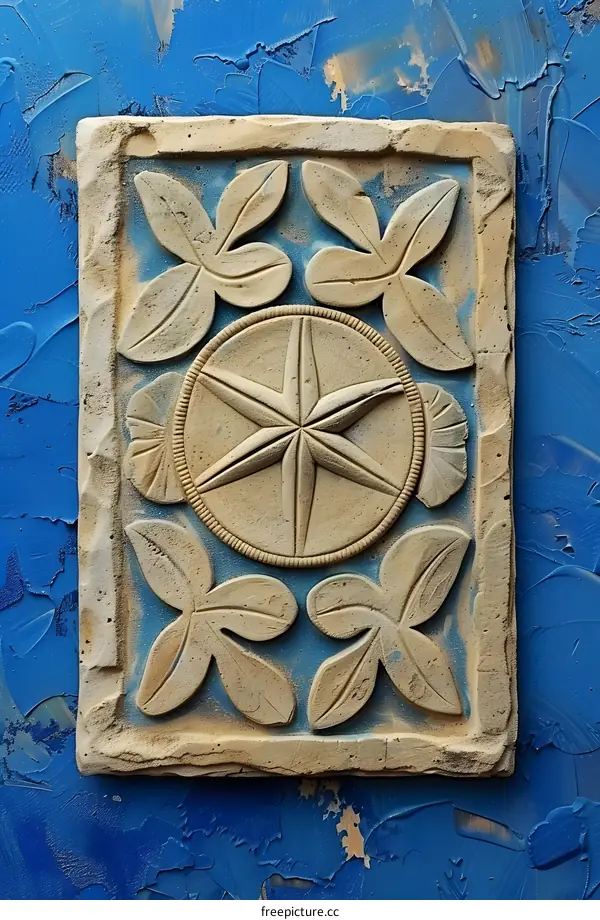 A clay tile with a floral design
