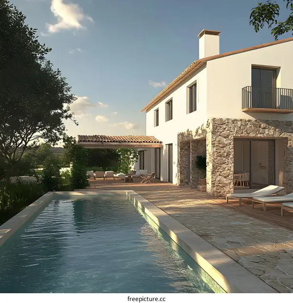 Modern White House with Swimming Pool and Patio