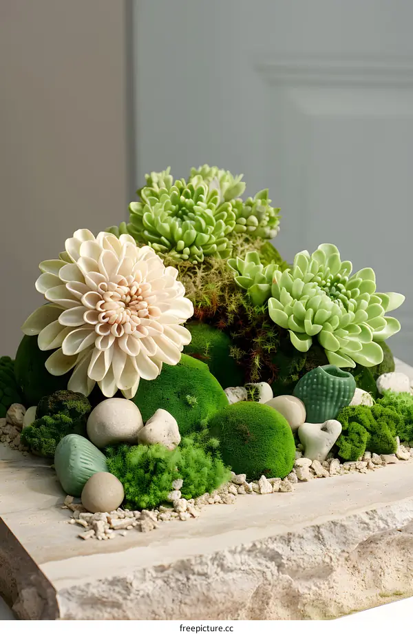 Succulents and Moss in a Stone Garden