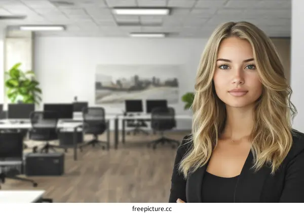 Young Caucasian Woman in Modern Office Environment