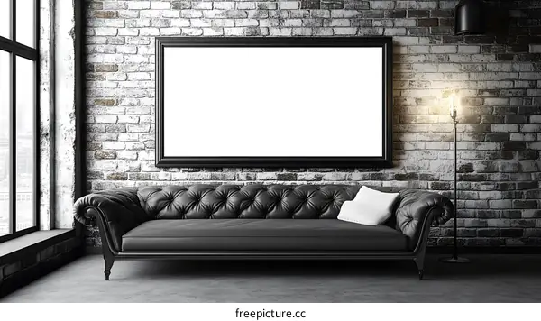 Modern Loft Interior With Leather Sofa and Empty Frame