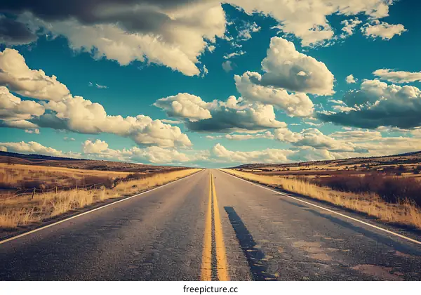 Empty Road With Sky and Clouds