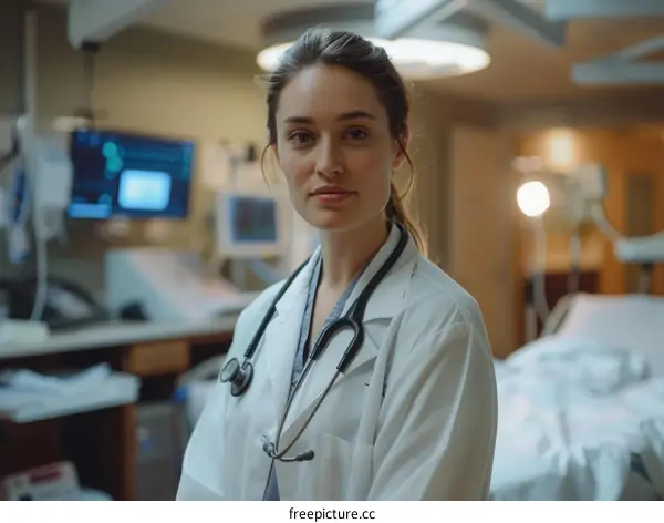 Portrait of a confident female doctor standing in a hospital room