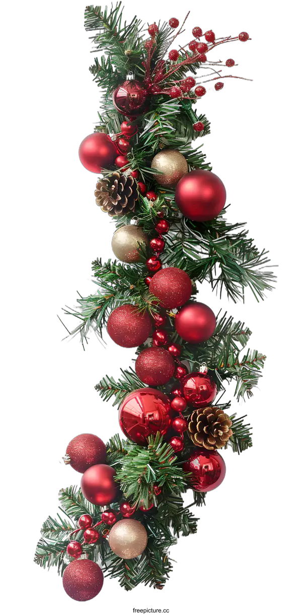 [Transparent Background PNG]Christmas Garland with Red and Gold Ornaments