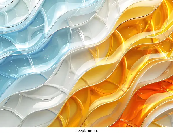 Abstract 3D rendering of a wavy surface with blue, white and orange colors