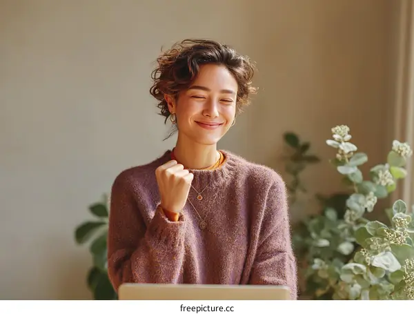 Happy Woman Celebrating Success with Laptop