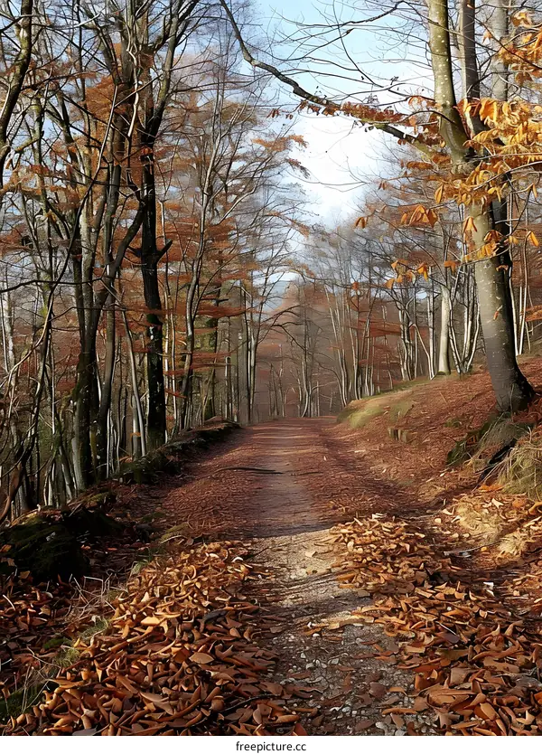 The colorful path in the middle of the forest