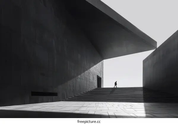 A Person Walking Upstairs in a Concrete Building