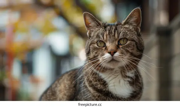 A ginger cat is sitting on a fence and looking away