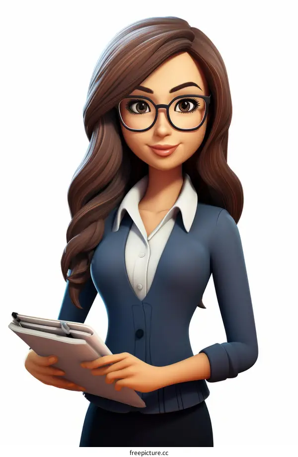 Businesswoman Wearing Glasses Holding Clipboard