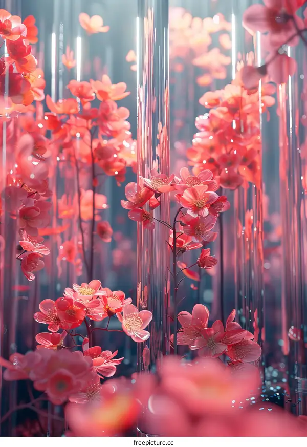 Pink Flowers in Glass Tubes