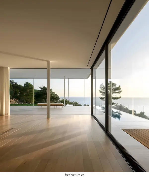 Modern Home With Large Windows and Ocean View