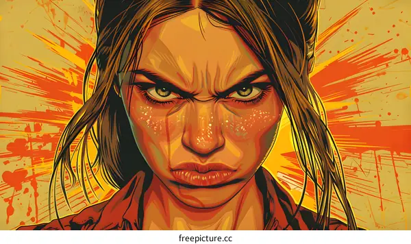 Angry Woman Portrait Close Up Illustration