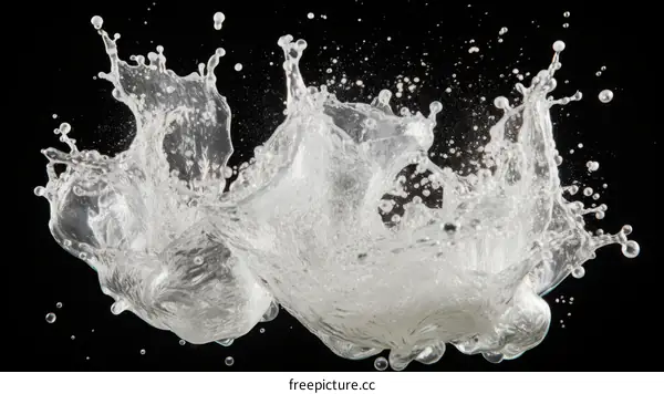 Water balloon exploding on black background