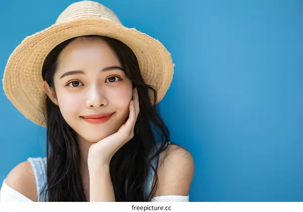Portrait of a Young Woman Wearing a Straw Hat