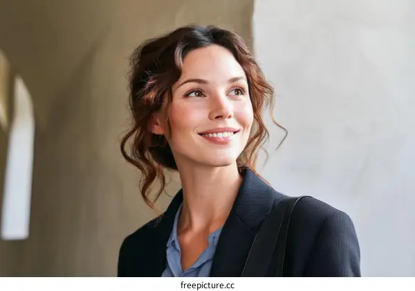 Smiling Caucasian Woman Looking Upward