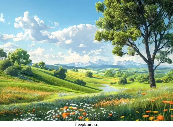 Peaceful Country Landscape Showcasing Nature's Beauty