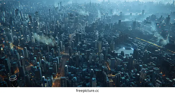 Futuristic Cityscape Aerial View Illustration