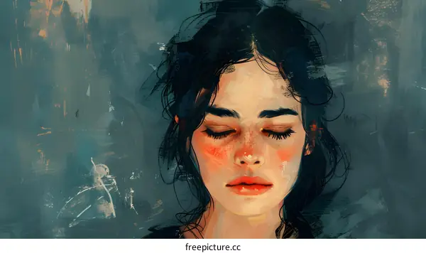 portrait of a young woman with freckles and dark hair